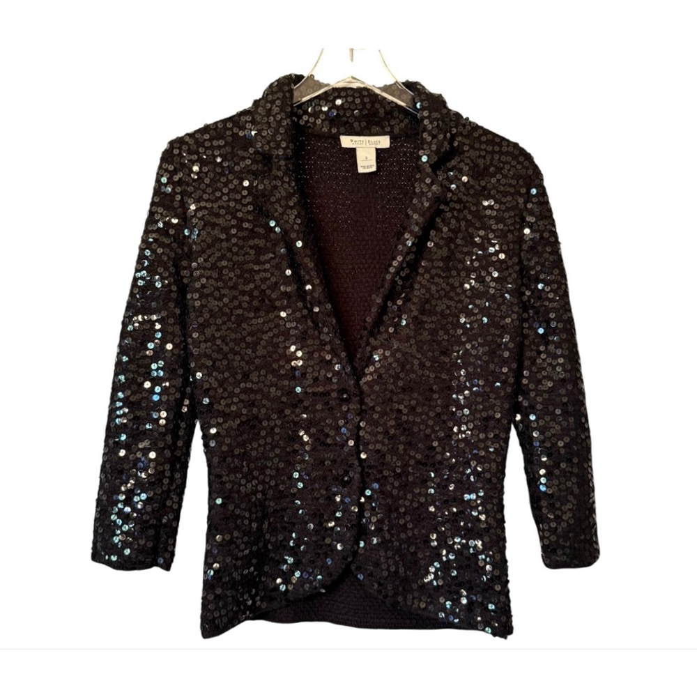 White House Black Market Blazer Size S Black Sequin - Picture 2 of 10